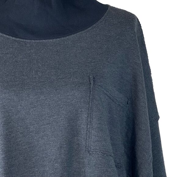 Free People Large Rae Pullover Sweatshirt Mock Neck Stretch Dolman Sleeves Blue - Picture 2 of 9